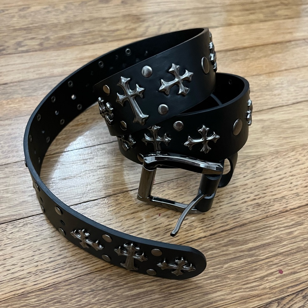 Black Studded Cross Men's Belt